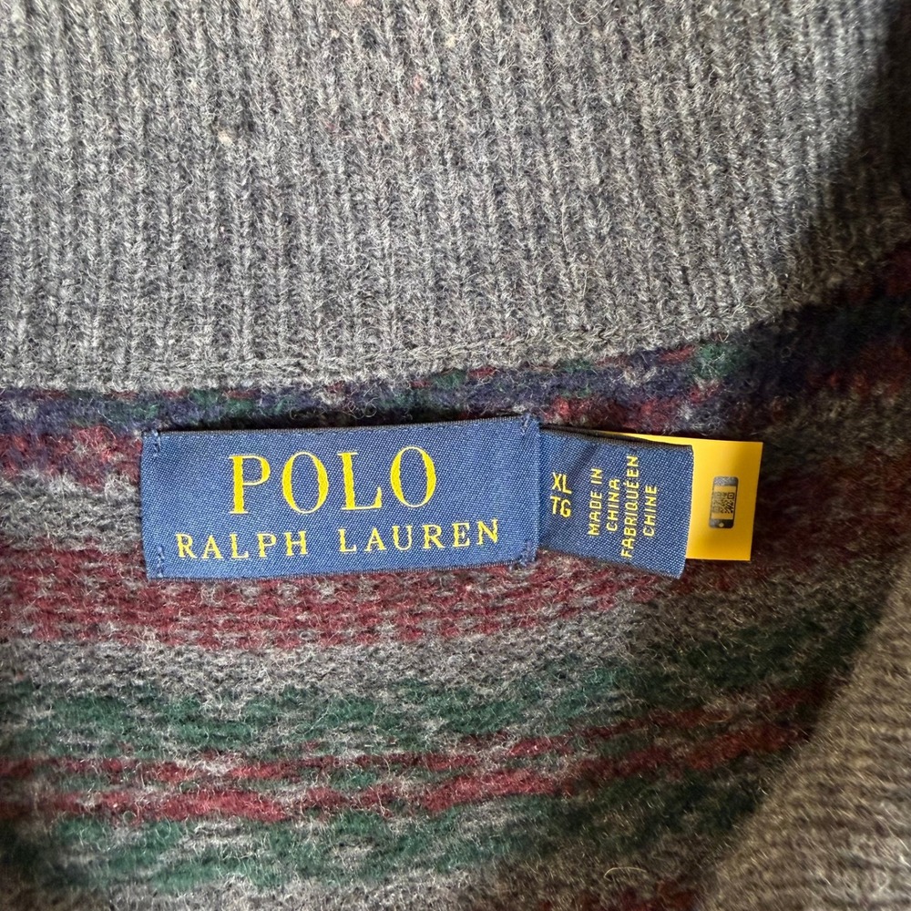 Polo Ralph Lauren Mens XL Grey Fair Isle Wool Cashmere Quarter Zip Sweater #2908 - Picture 4 of 6